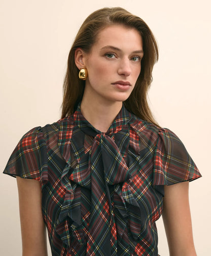 Chiffon Plaid Flutter-Sleeve Maxi Dress | Brooks Brothers online