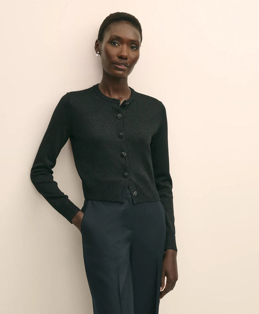 Merino Wool Blend Cropped Shimmer Cardigan | Brooks Brothers discount