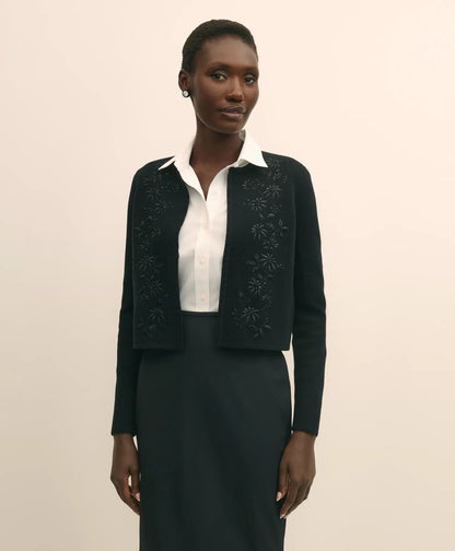 Merino-Wool-Cotton Blend Floral Embellished Cardigan | Brooks Brothers outlet