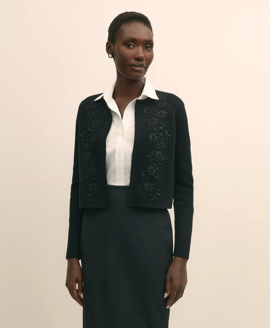 Merino-Wool-Cotton Blend Floral Embellished Cardigan | Brooks Brothers outlet