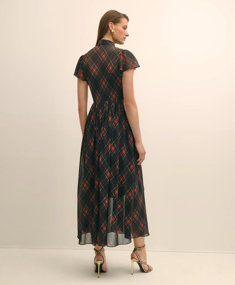 Chiffon Plaid Flutter-Sleeve Maxi Dress | Brooks Brothers online