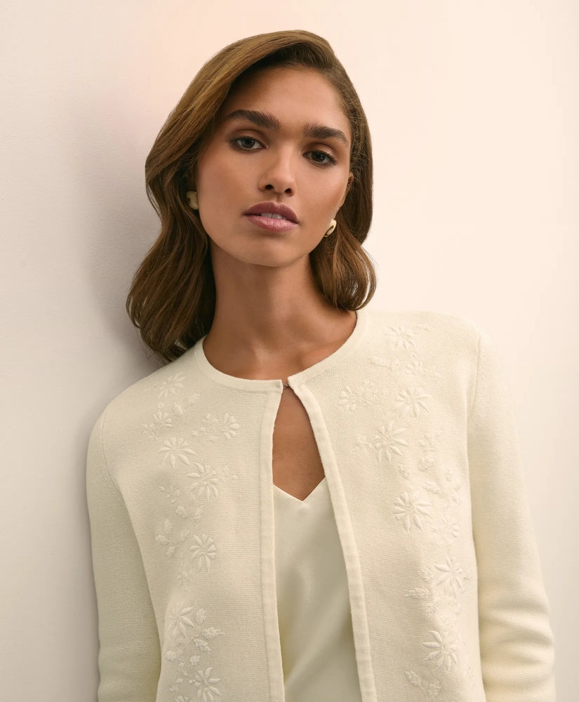 Merino-Wool-Cotton Blend Floral Embellished Cardigan | Brooks Brothers outlet