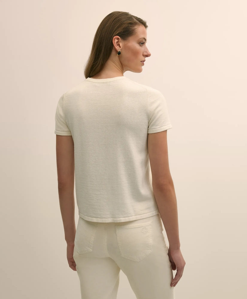 Merino-Wool-Cotton Blend Floral Embellished Short-Sleeve Sweater Shell | Brooks Brothers online shop