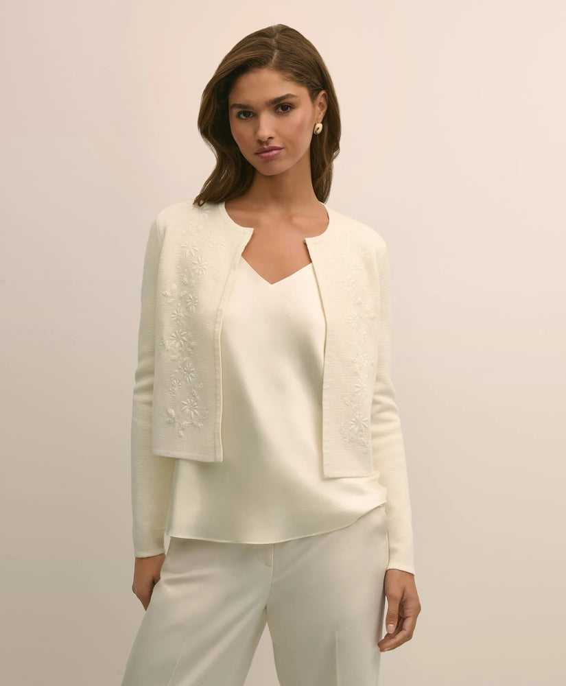 Merino-Wool-Cotton Blend Floral Embellished Cardigan | Brooks Brothers outlet