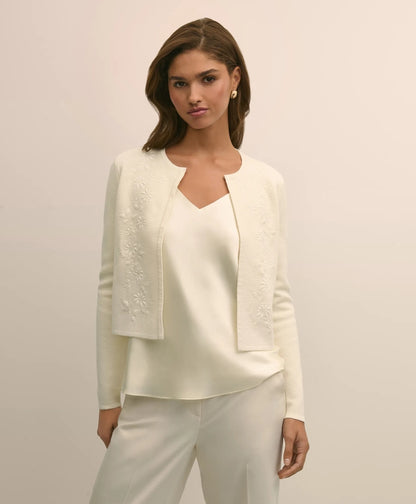 Merino-Wool-Cotton Blend Floral Embellished Cardigan | Brooks Brothers outlet