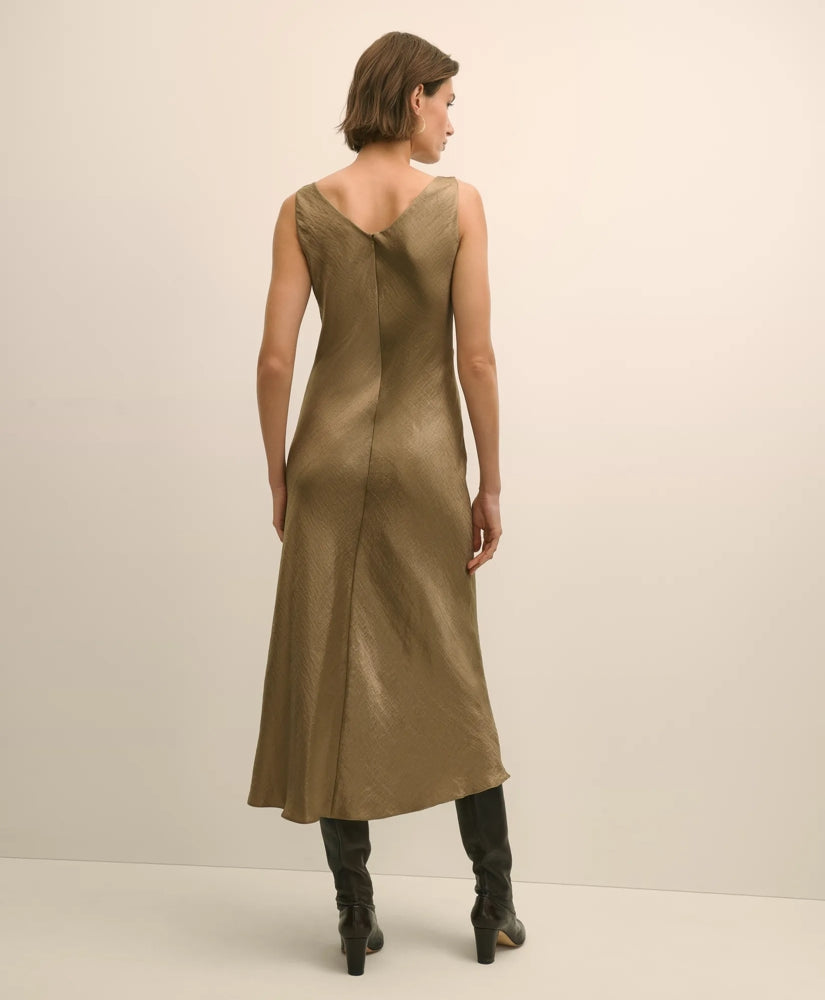 Viscose Bronze-Gold Slip Dress | Brooks Brothers outlet