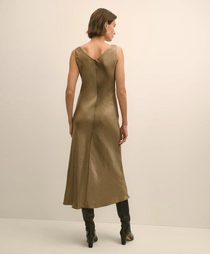 Viscose Bronze-Gold Slip Dress | Brooks Brothers outlet