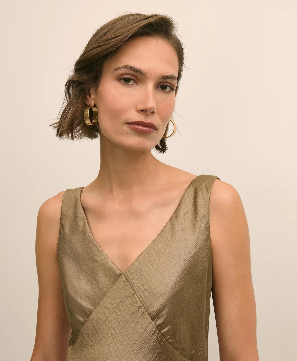 Viscose Bronze-Gold Slip Dress | Brooks Brothers outlet