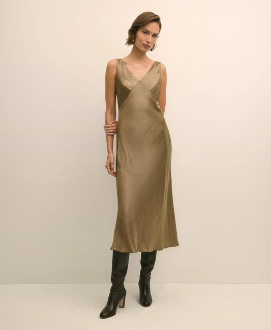 Viscose Bronze-Gold Slip Dress | Brooks Brothers outlet