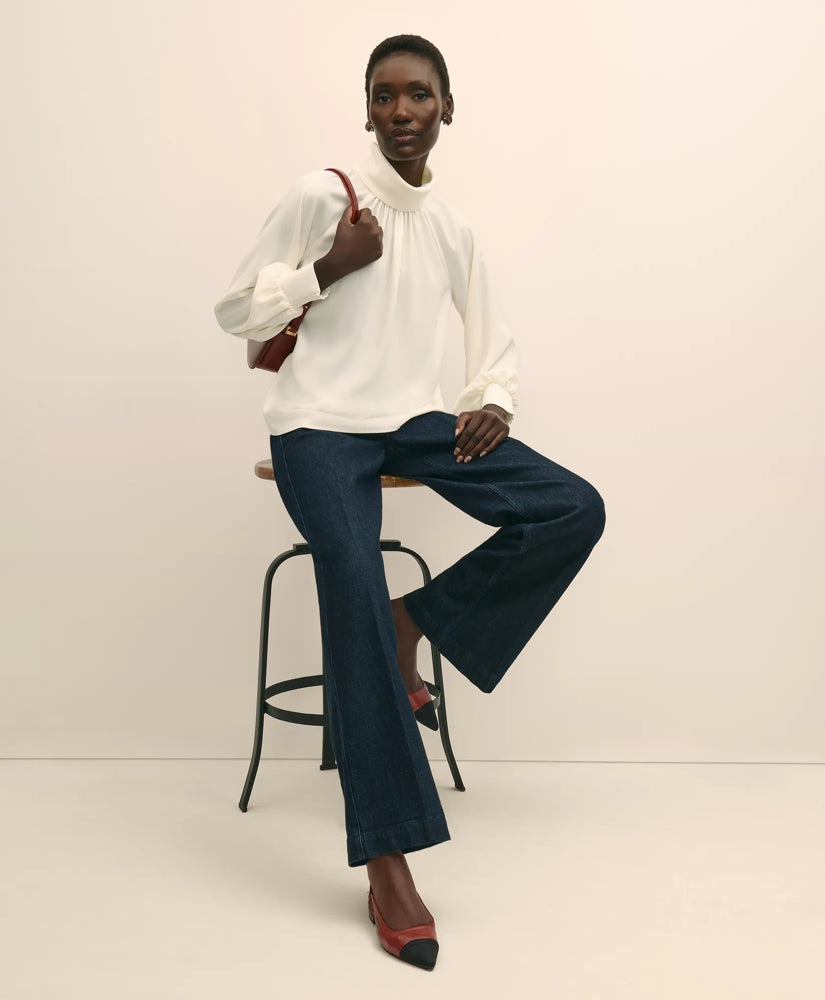 Crepe Band-Collar Relaxed Blouse | Brooks Brothers outlet