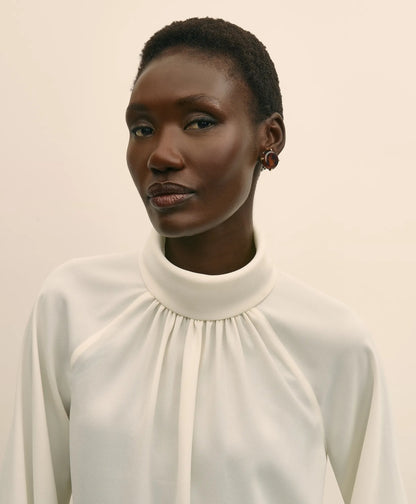 Crepe Band-Collar Relaxed Blouse | Brooks Brothers outlet
