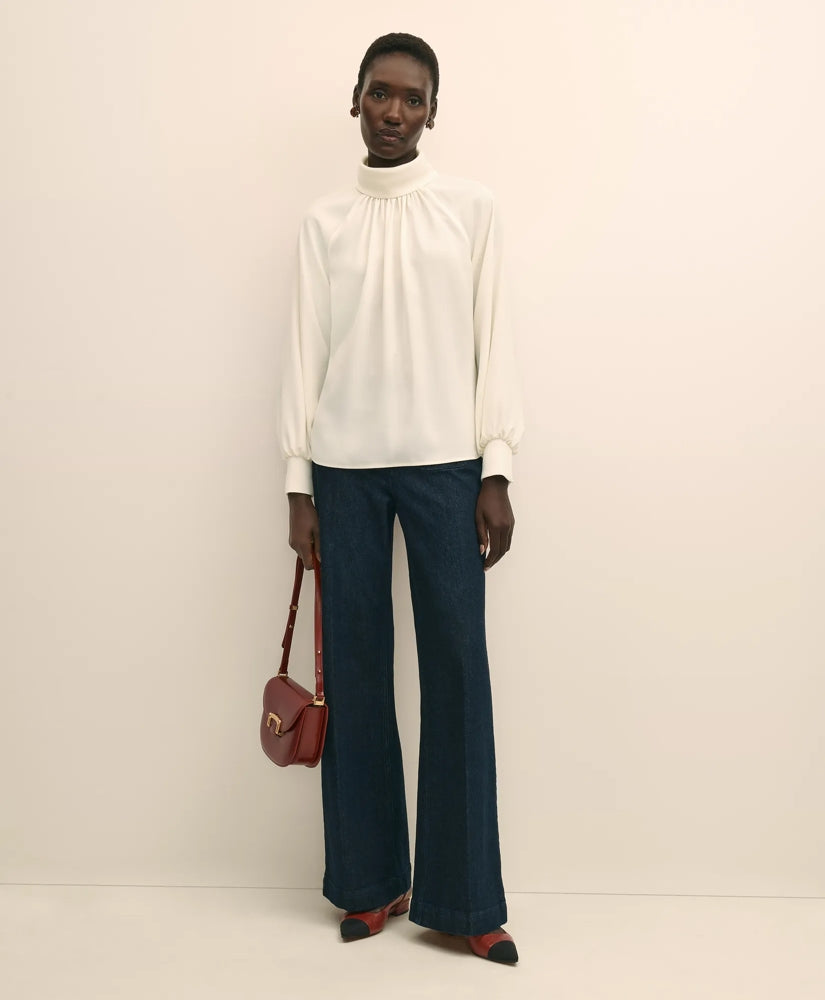 Crepe Band-Collar Relaxed Blouse | Brooks Brothers outlet