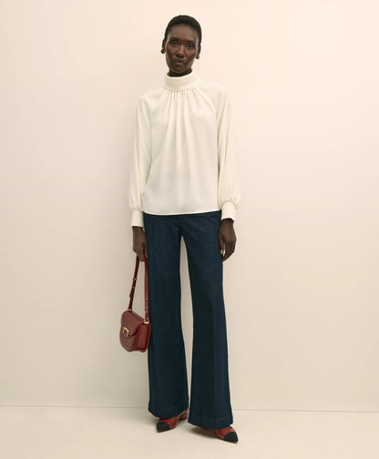 Crepe Band-Collar Relaxed Blouse | Brooks Brothers outlet