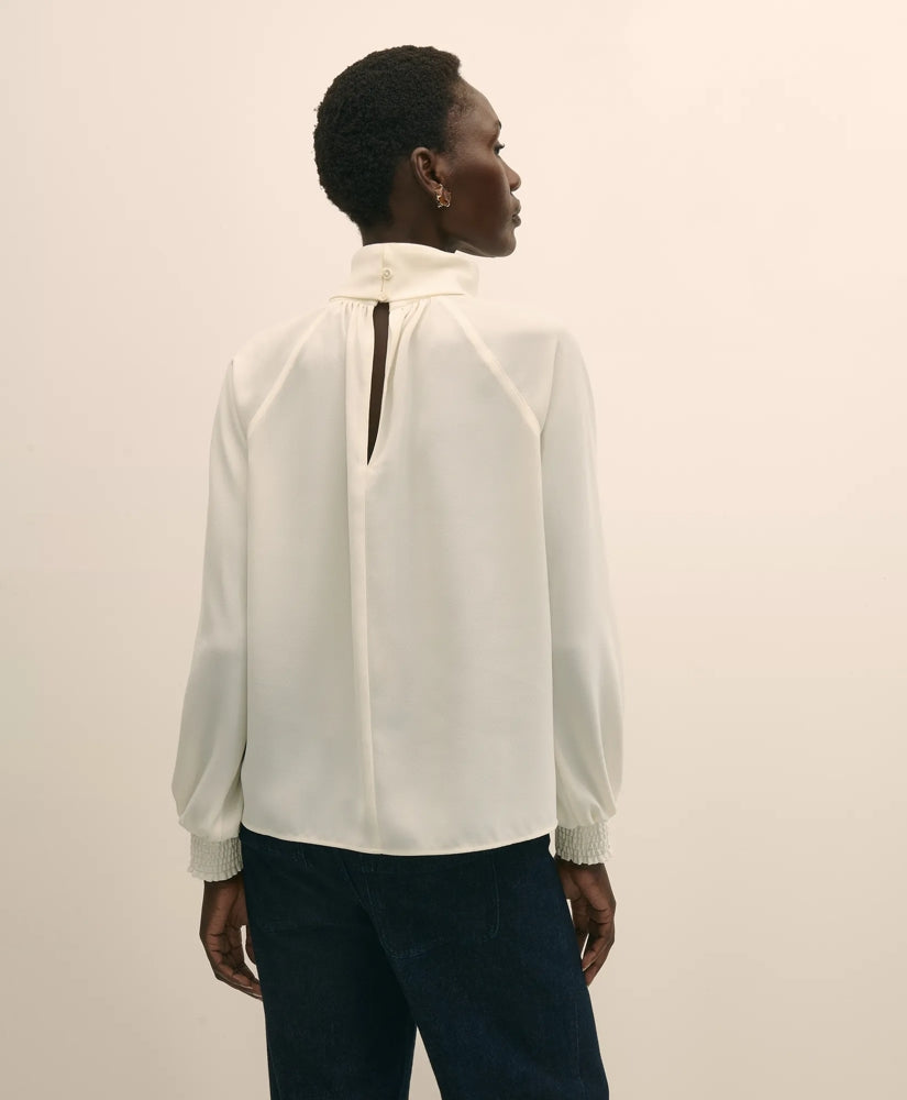 Crepe Band-Collar Relaxed Blouse | Brooks Brothers outlet