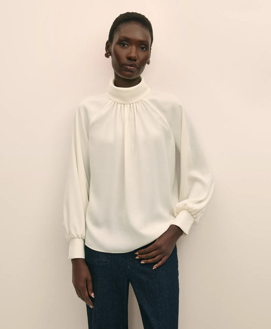 Crepe Band-Collar Relaxed Blouse | Brooks Brothers outlet