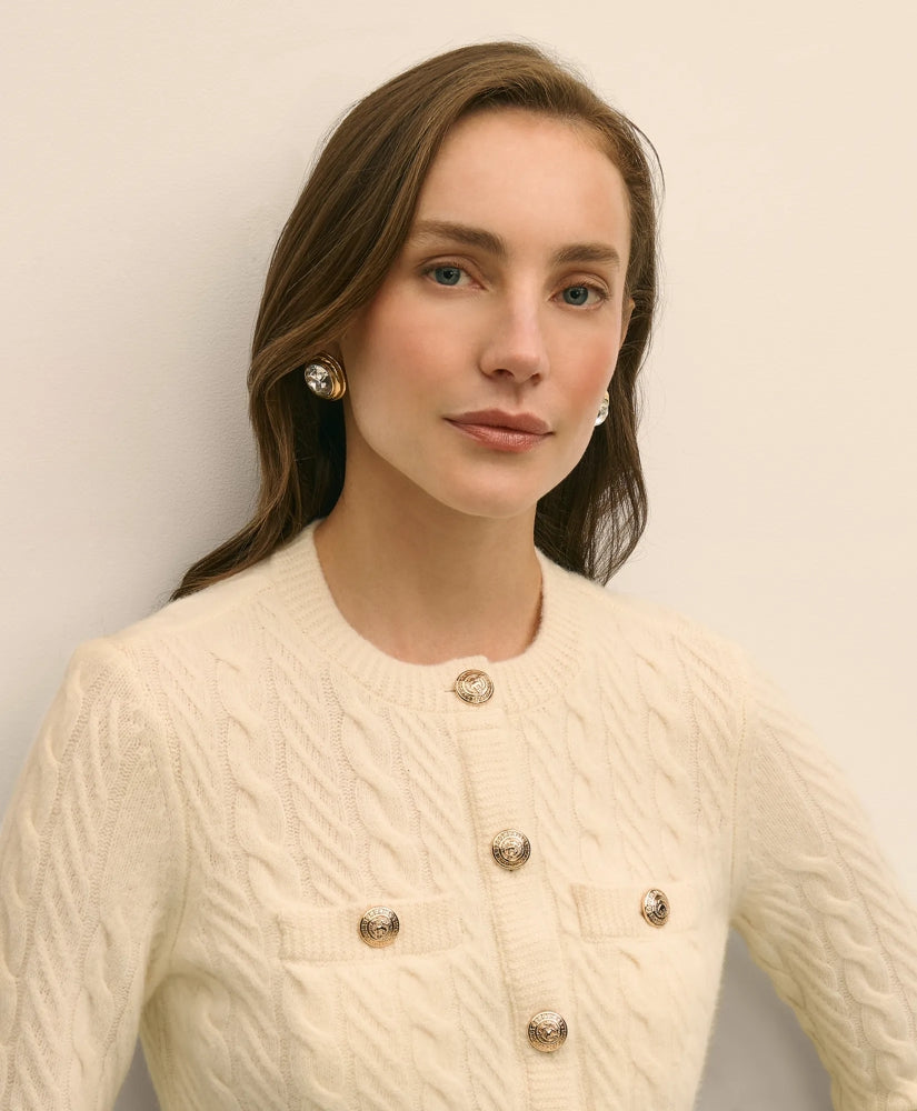 Merino Wool-Cashmere Blend Cable-Knit Cardigan | Brooks Brothers for sale