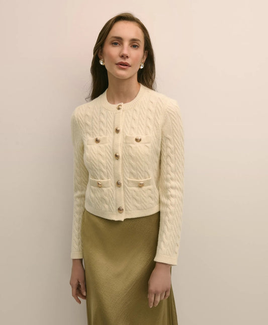 Merino Wool-Cashmere Blend Cable-Knit Cardigan | Brooks Brothers for sale