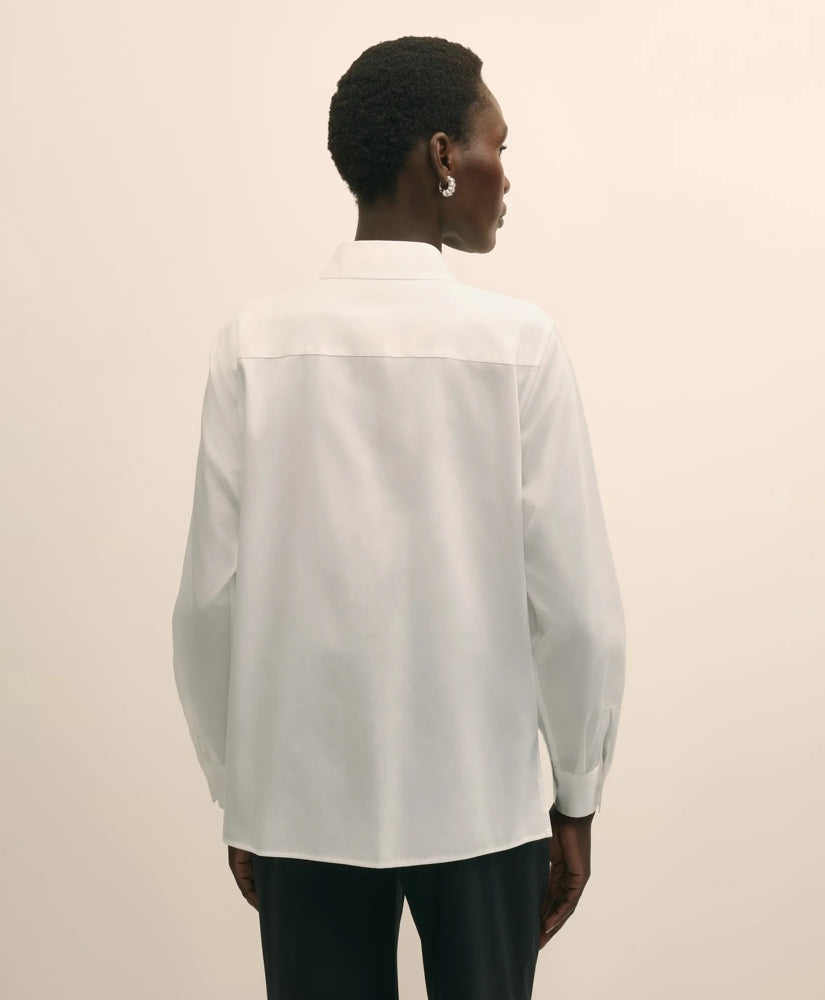Cotton Sateen Relaxed Lace-Bib Shirt | Brooks Brothers discount