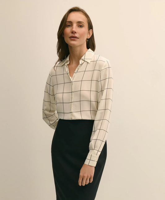 Relaxed Silk Windowpane Blouse | Brooks Brothers on sale