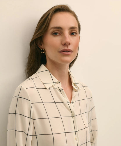Relaxed Silk Windowpane Blouse | Brooks Brothers on sale