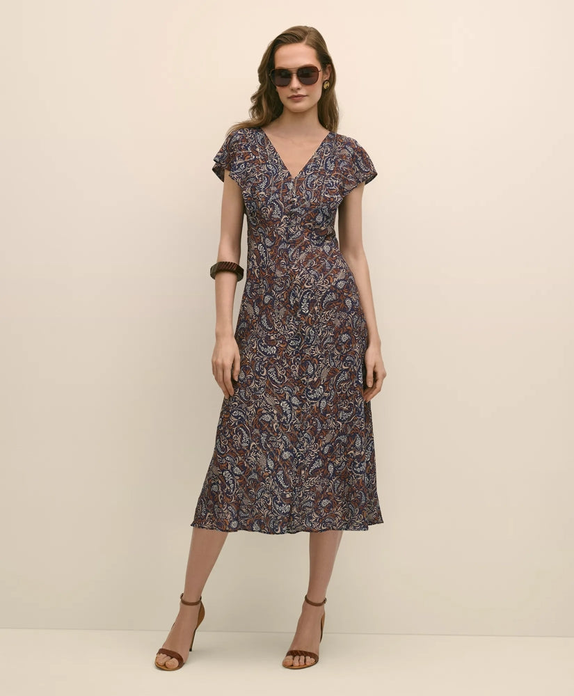 Paisley Shimmer Ruffle-Front Chevron-Stripe Dress | Brooks Brothers online