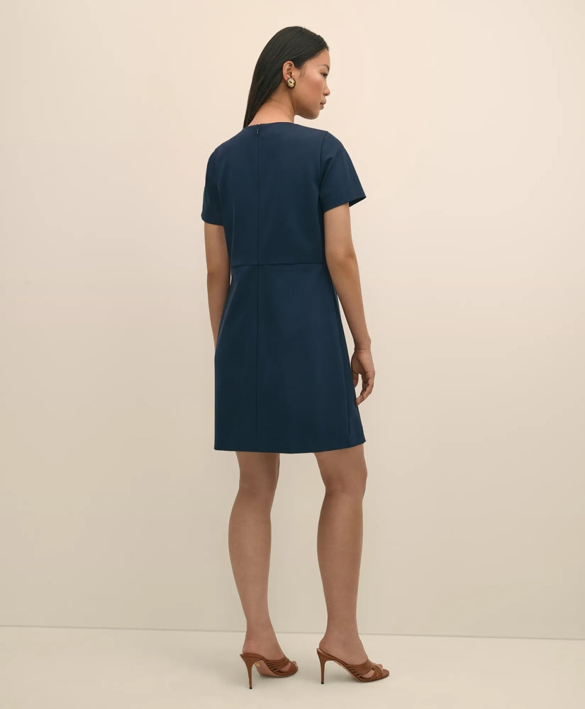 Ponte Short-Sleeve Mini Dress With Buckle Detail | Brooks Brothers outlet
