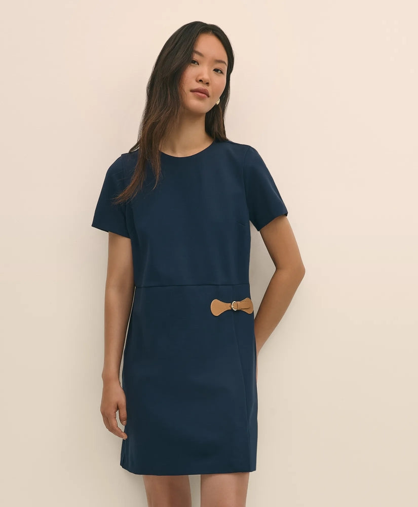 Ponte Short-Sleeve Mini Dress With Buckle Detail | Brooks Brothers outlet