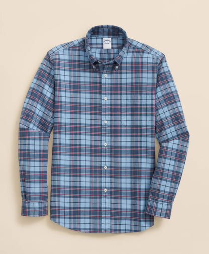 Portuguese Flannel Polo Button Down Collar, Plaid Shirt | Brooks Brothers outlet