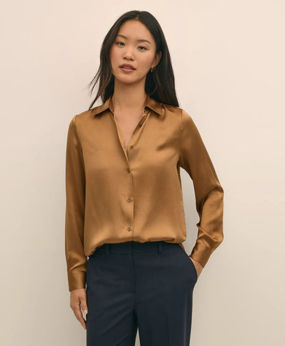Relaxed Fit Silk Charmeuse Blouse | Brooks Brothers discount