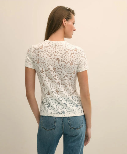 Semi-Sheer Short-Sleeve Top in Floral Lace | Brooks Brothers online