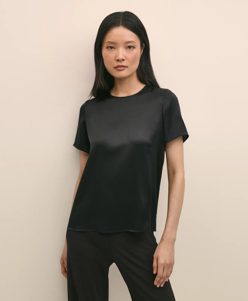 Short-Sleeve Top in Washable Silk Charmeuse | Brooks Brothers on sale
