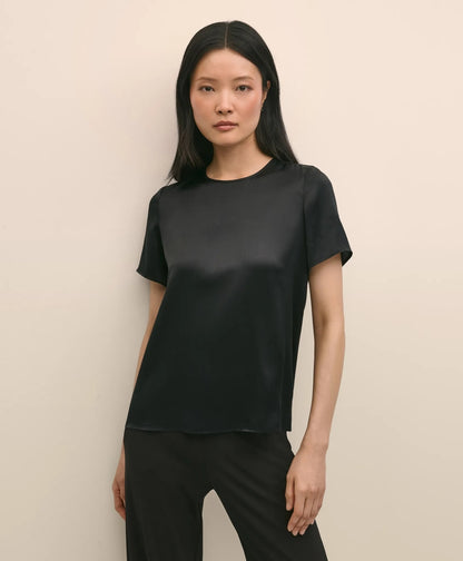 Short-Sleeve Top in Washable Silk Charmeuse | Brooks Brothers on sale