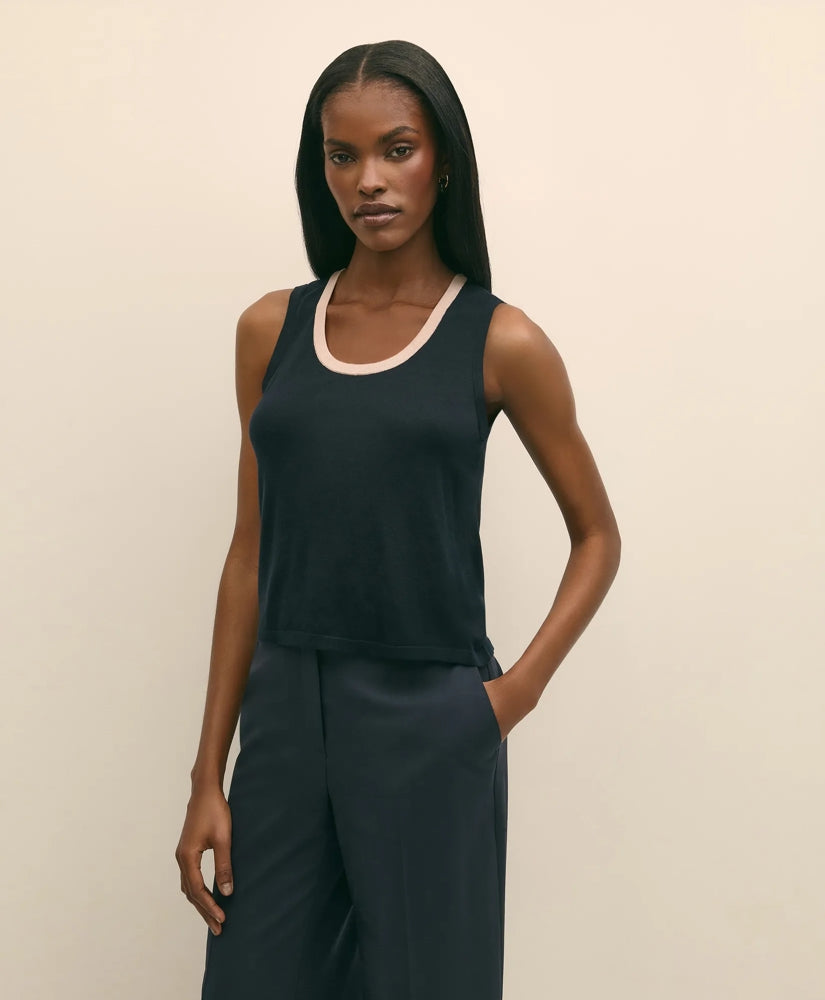 Silk-Blend Tipped Sleeveless Sweater Shell | Brooks Brothers online