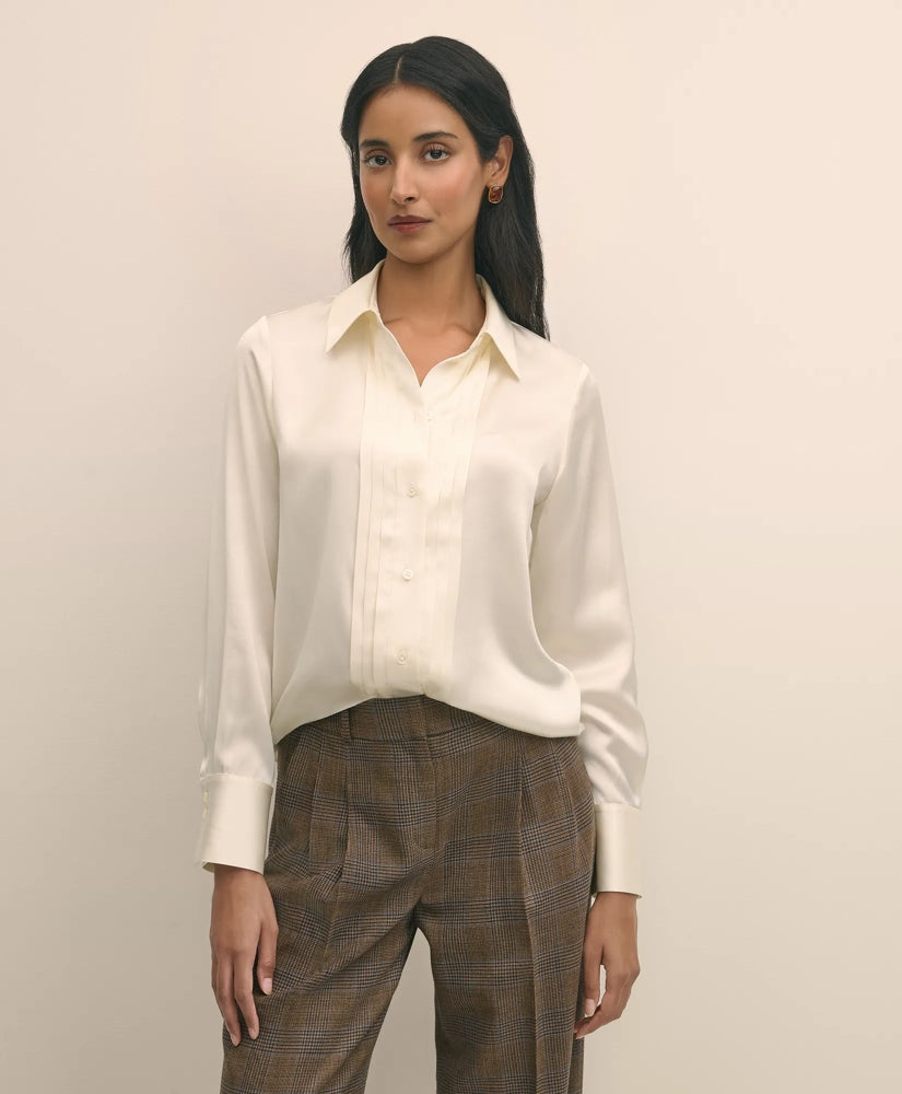 Silk Charmeuse Pintucked Blouse | Brooks Brothers online shop