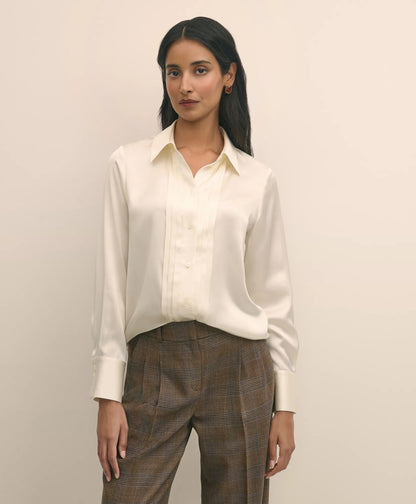 Silk Charmeuse Pintucked Blouse | Brooks Brothers online shop