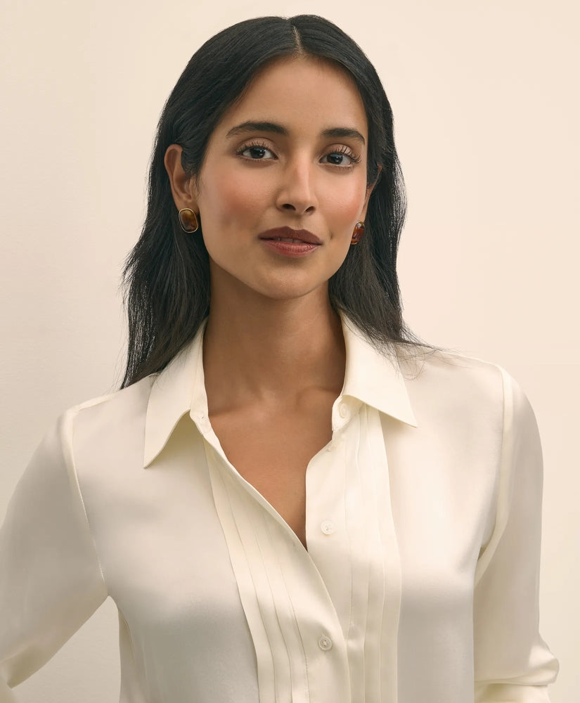 Silk Charmeuse Pintucked Blouse | Brooks Brothers online shop