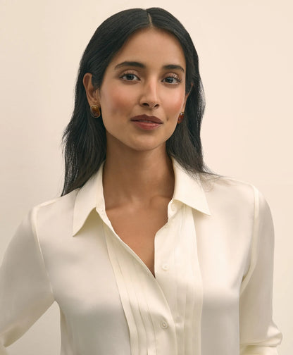 Silk Charmeuse Pintucked Blouse | Brooks Brothers online shop