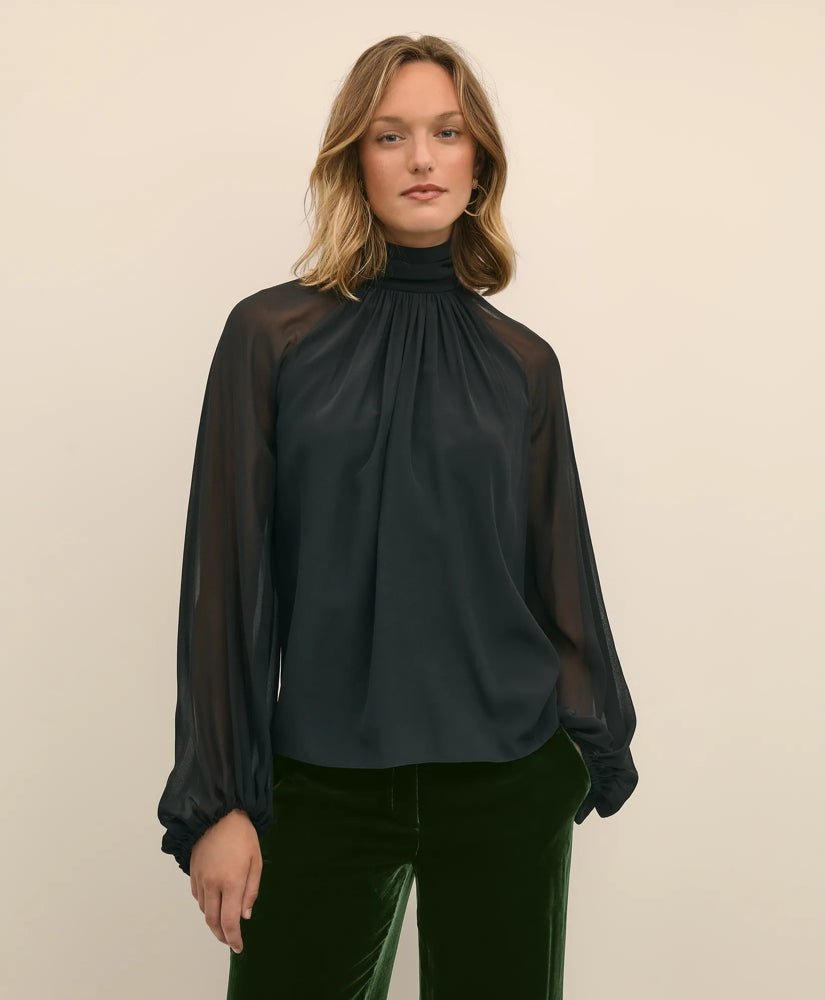 Silk Contrast-Sleeve Blouse | Brooks Brothers for sale
