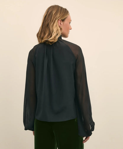 Silk Contrast-Sleeve Blouse | Brooks Brothers for sale