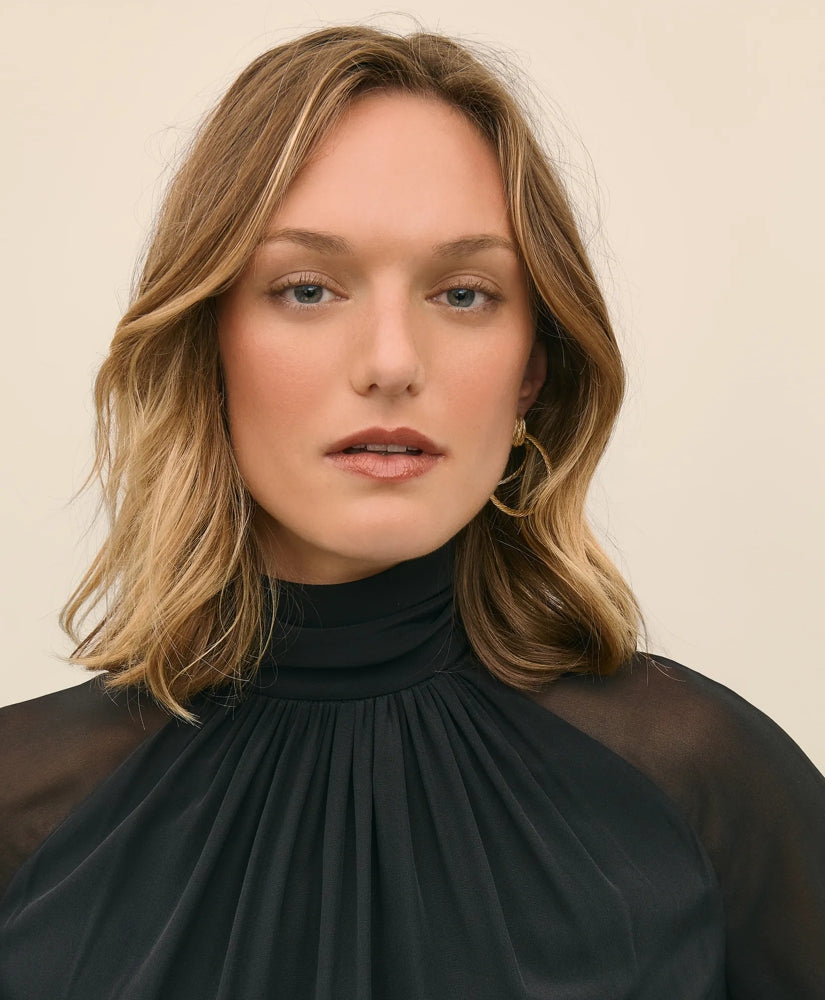 Silk Contrast-Sleeve Blouse | Brooks Brothers for sale