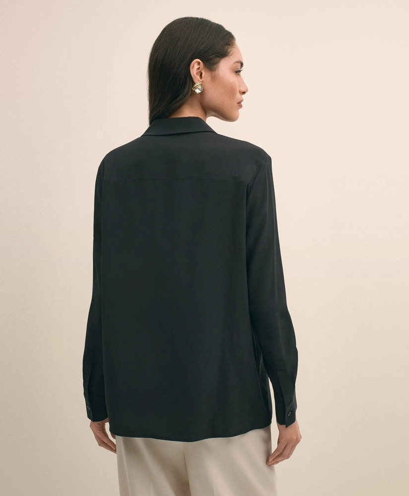 Silk Crepe Notch-Collar Blouse | Brooks Brothers outlet