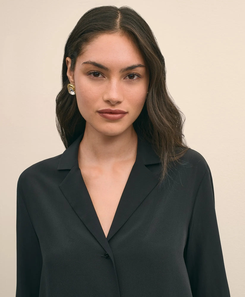 Silk Crepe Notch-Collar Blouse | Brooks Brothers outlet