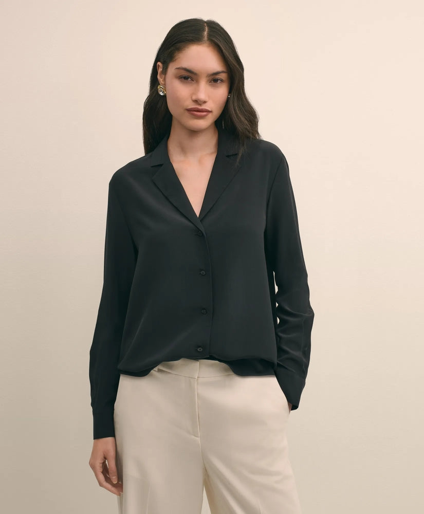 Silk Crepe Notch-Collar Blouse | Brooks Brothers outlet