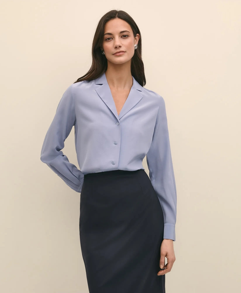 Silk Crepe Notch-Collar Blouse | Brooks Brothers on sale