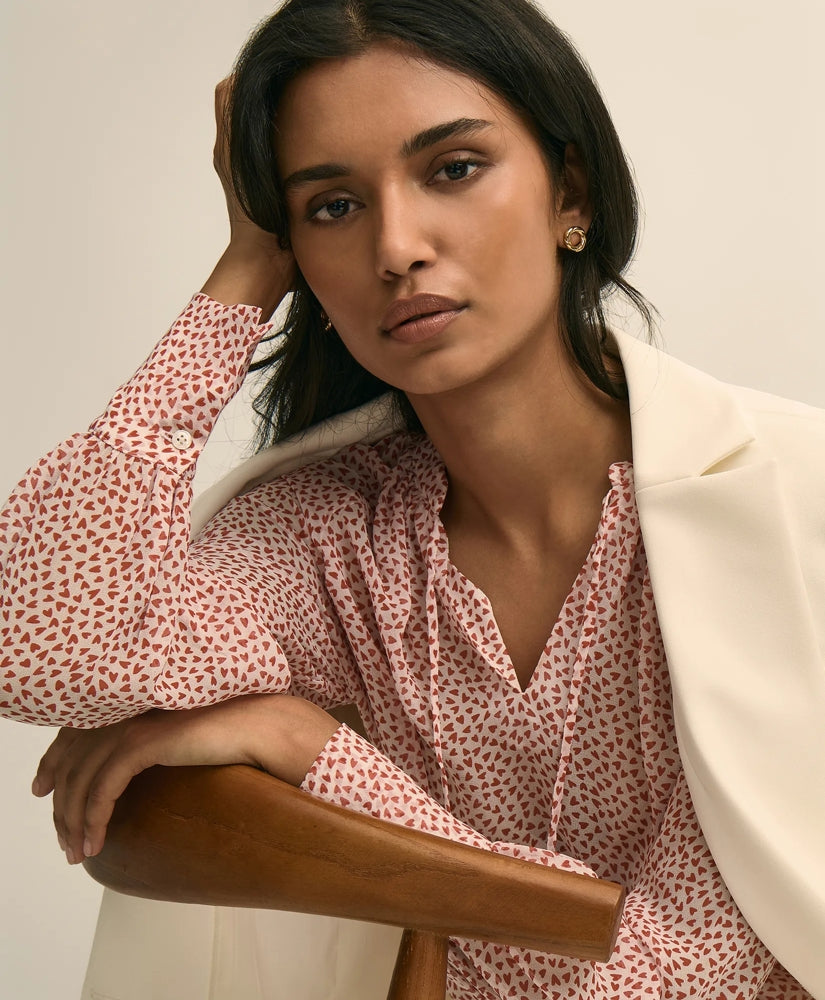Silk Georgette Heart-Motif Peasant Blouse | Brooks Brothers online shop
