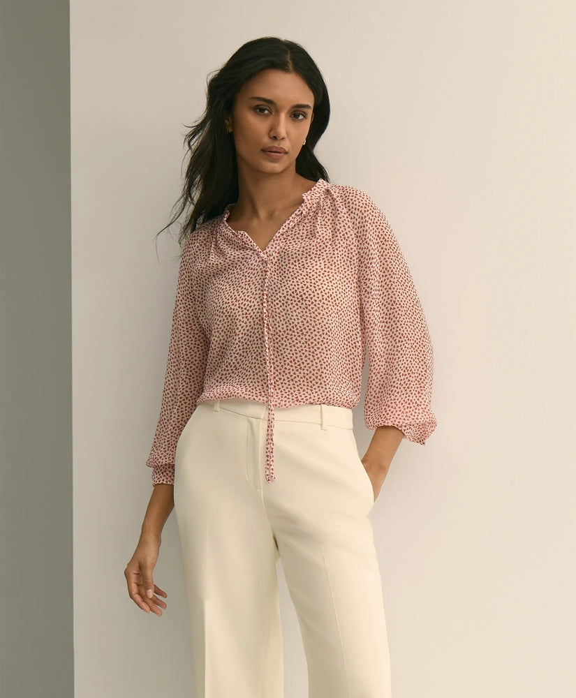 Silk Georgette Heart-Motif Peasant Blouse | Brooks Brothers online shop