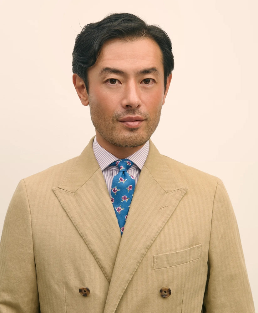 Slim Fit Cotton-Linen Herringbone Double-Breasted Suit Jacket | Brooks Brothers online