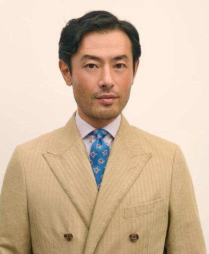Slim Fit Cotton-Linen Herringbone Double-Breasted Suit Jacket | Brooks Brothers online