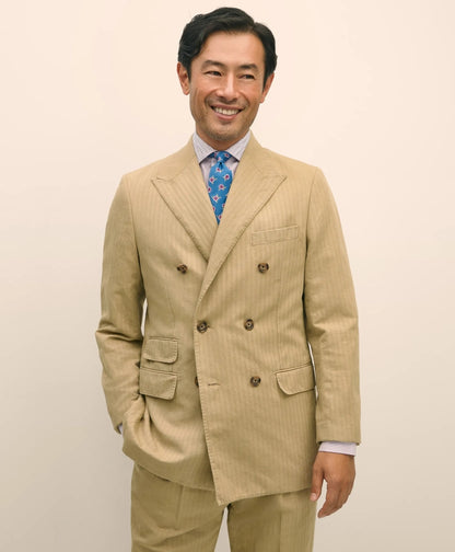 Slim Fit Cotton-Linen Herringbone Double-Breasted Suit Jacket | Brooks Brothers online