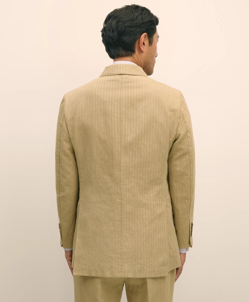 Slim Fit Cotton-Linen Herringbone Double-Breasted Suit Jacket | Brooks Brothers online